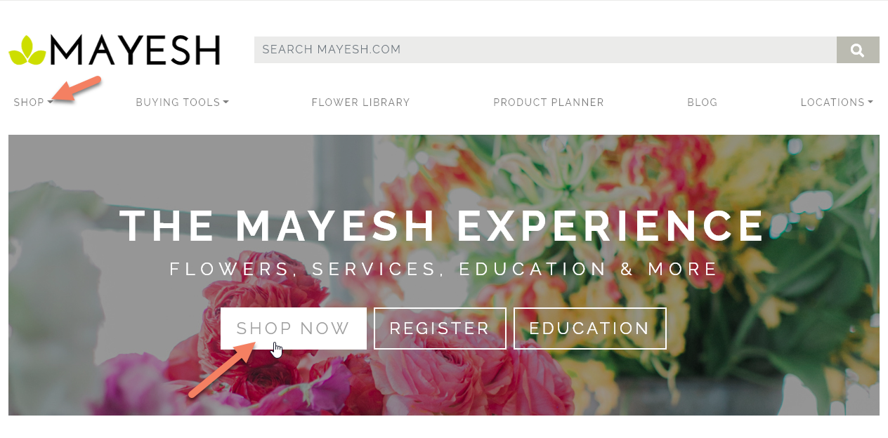 shop for flowers online at mayesh.com